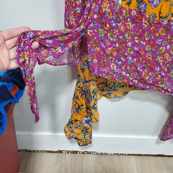 BY ANTHROPOLOGIE Floral Hanky-Hem Midi Dress Ruffle Sleeve OB1465463 Women Large - Picture 6 of 16